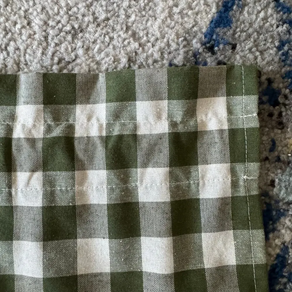 Green Gingham Check Curtains Set of 2 and Valance Polyester Cotton Cottage Core
